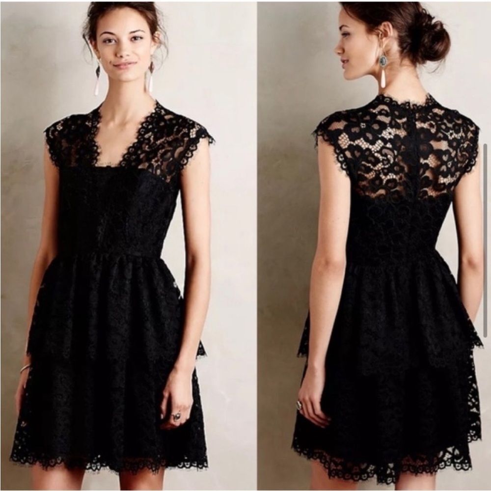 Shoshanna Vanita‎ Black lace peplum dress size 2
